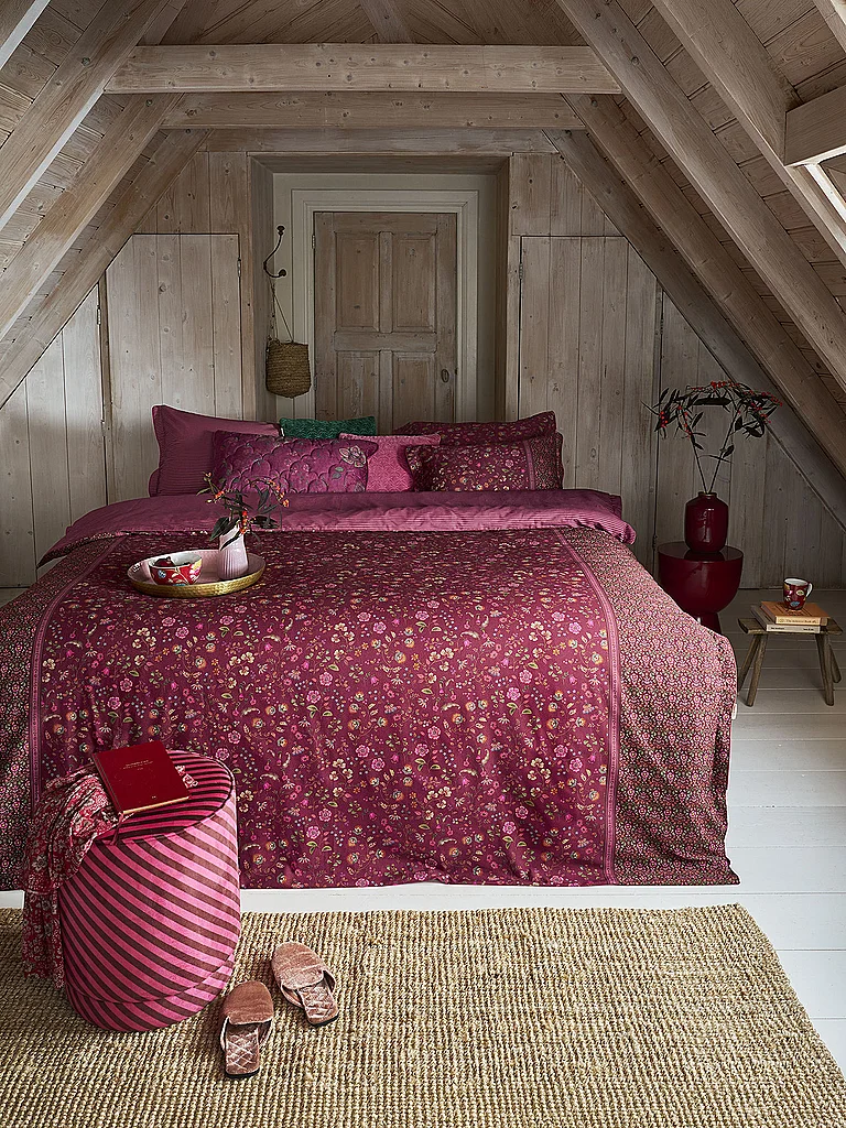 PIP STUDIO Ropa de cama de percal FLORA BANGALORE 70x90cm/140x200cm Rosa oscuro rojo oscuro